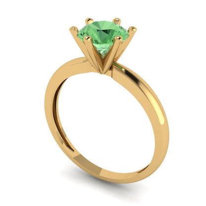 1 cttw Zirconia Simulated Green Diamond Solitaire  Engagement Ring - Solid Gold (VVS1, Round Cut,6.5mm)
