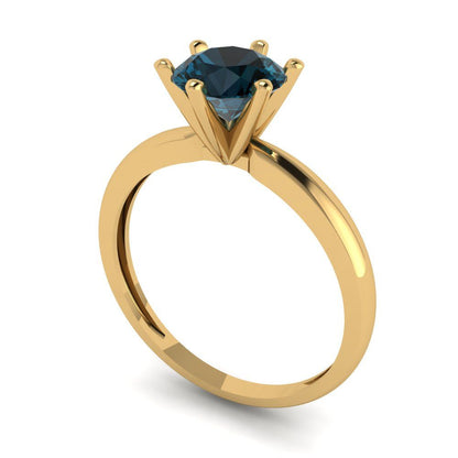 1 cttw Natural London Blue Topaz Solitaire  Engagement Ring - Solid Gold (Round Cut,6.5mm)