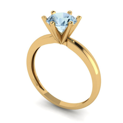 1 cttw Natural Swiss Blue Topaz Solitaire  Engagement Ring - Solid Gold (Round Cut,6.5mm)
