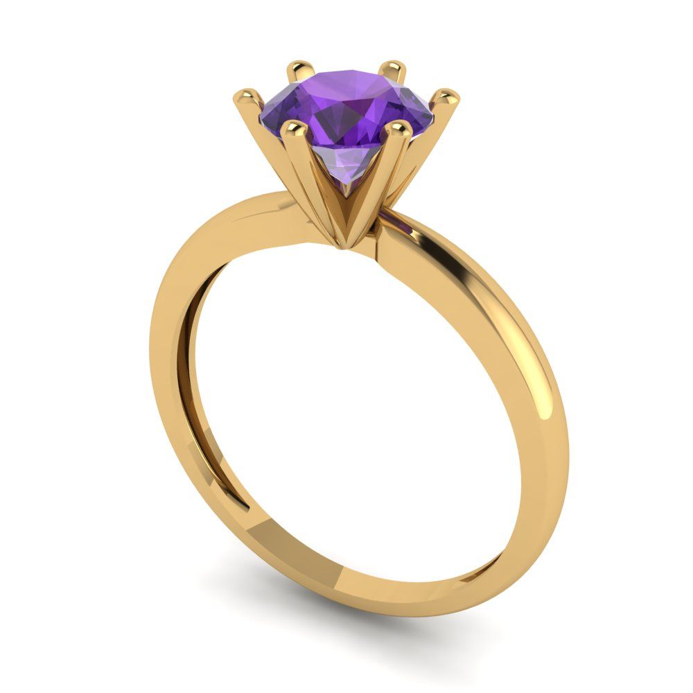 1 cttw Natural Amethyst Solitaire  Engagement Ring - Solid Gold (Round Cut,6.5mm)