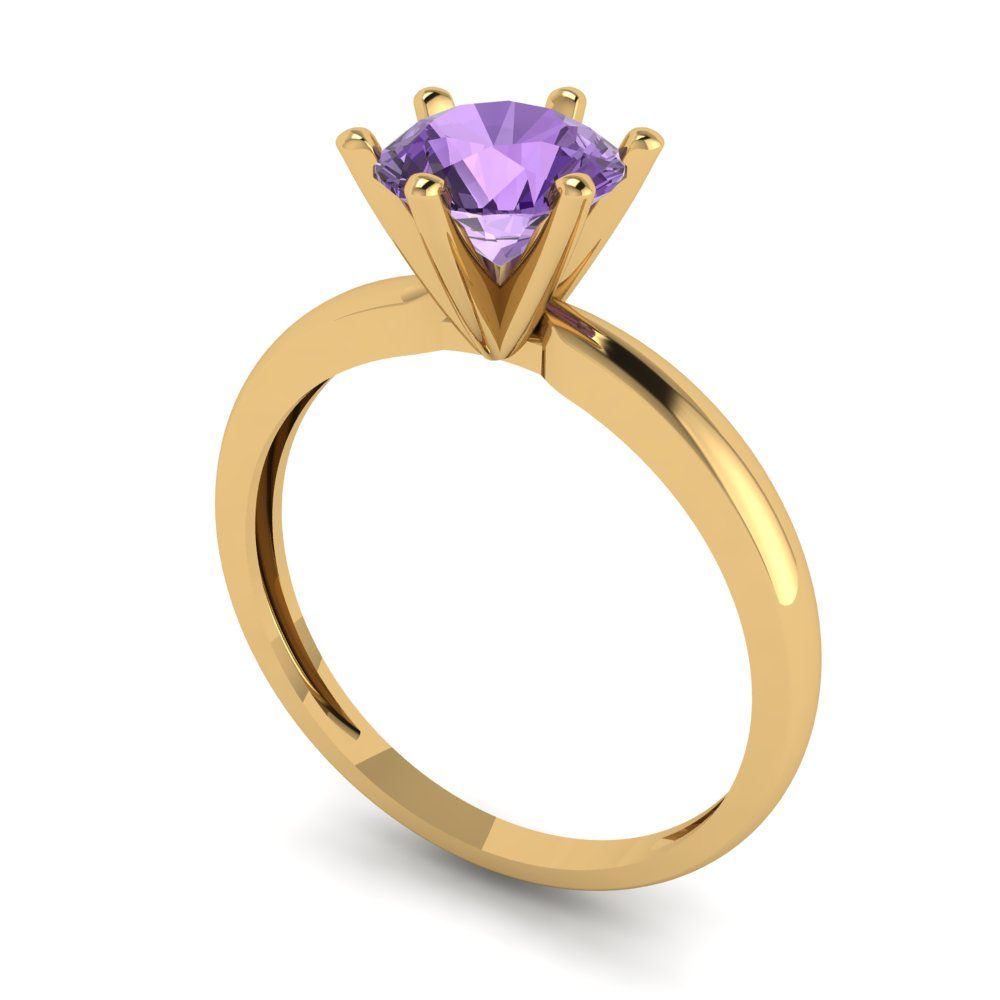 1 cttw Simulated Alexandrite Solitaire  Engagement Ring - Solid Gold (Round Cut,6.5mm)