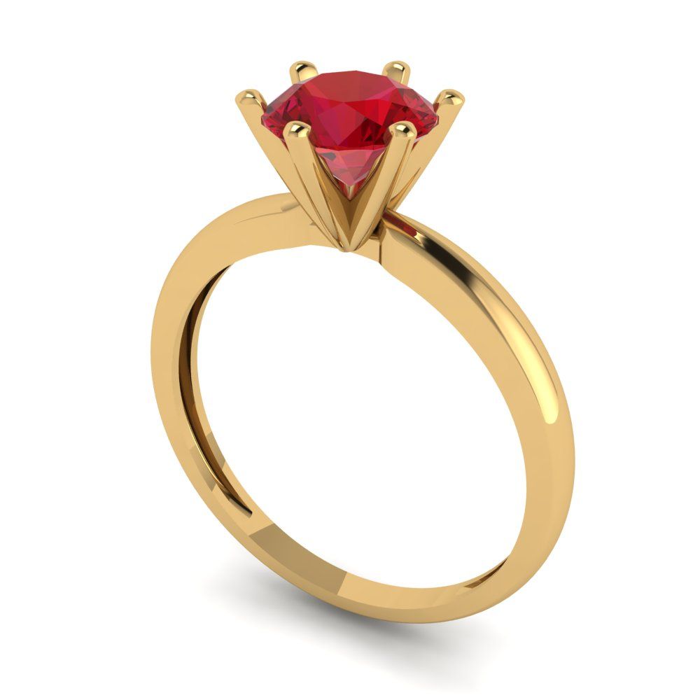 1 cttw Simulated Ruby Solitaire  Engagement Ring - Solid Yellow Gold (VVS1, Round Cut,6.5mm)