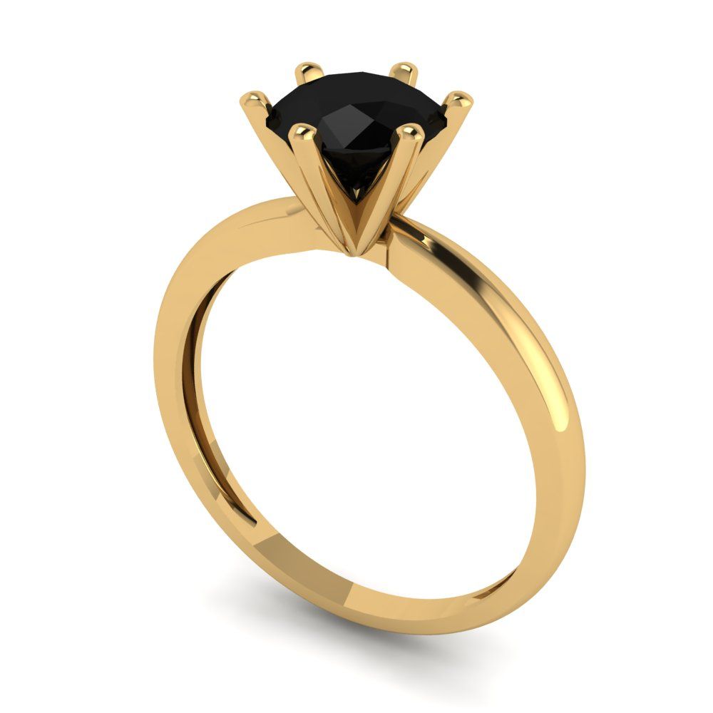 1 cttw Natural Onyx Solitaire  Engagement Ring - Solid Gold (Round Cut,6.5mm)