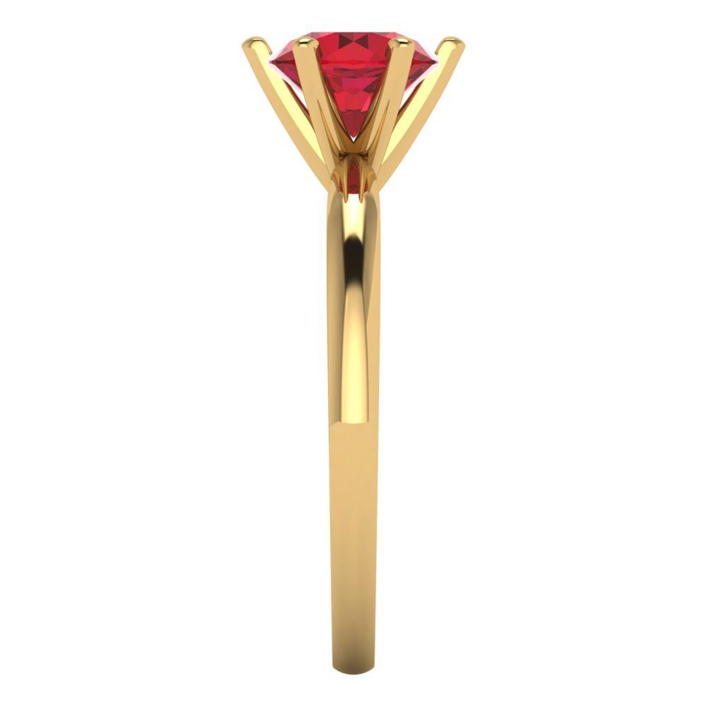 1 cttw Simulated Ruby Solitaire  Engagement Ring - Solid Yellow Gold (VVS1, Round Cut,6.5mm)