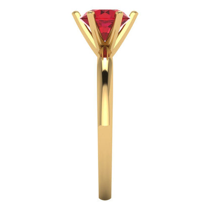 1 cttw Simulated Ruby Solitaire  Engagement Ring - Solid Yellow Gold (VVS1, Round Cut,6.5mm)
