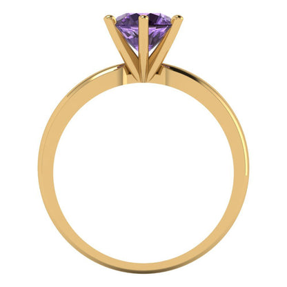 1 cttw Simulated Alexandrite Solitaire  Engagement Ring - Solid Gold (Round Cut,6.5mm)