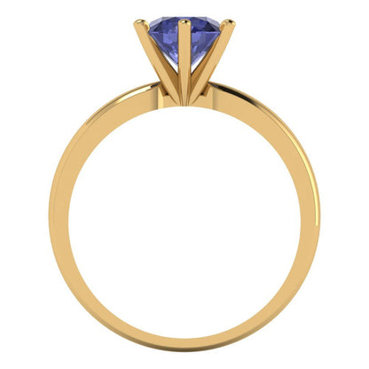 1 cttw Simulated Tanzanite Solitaire  Engagement Ring - Solid Gold (Round Cut,6.5mm)