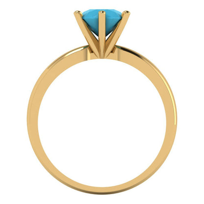 1 cttw Simulated Turquoise Solitaire  Engagement Ring - Solid Gold (Round Cut,6.5mm)