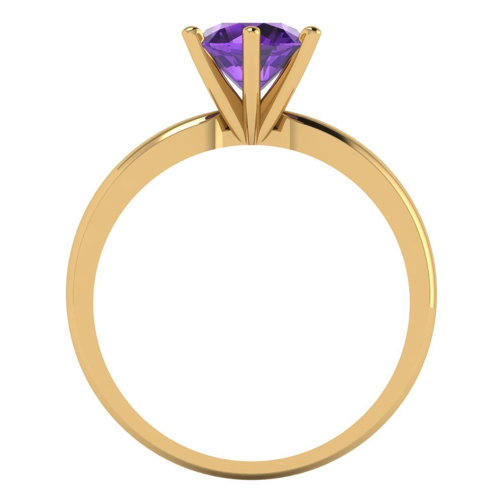 1 cttw Natural Amethyst Solitaire  Engagement Ring - Solid Gold (Round Cut,6.5mm)