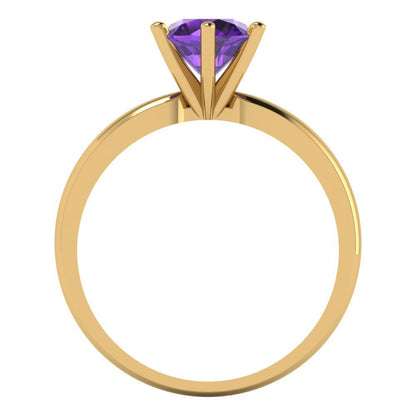 1 cttw Natural Amethyst Solitaire  Engagement Ring - Solid Gold (Round Cut,6.5mm)
