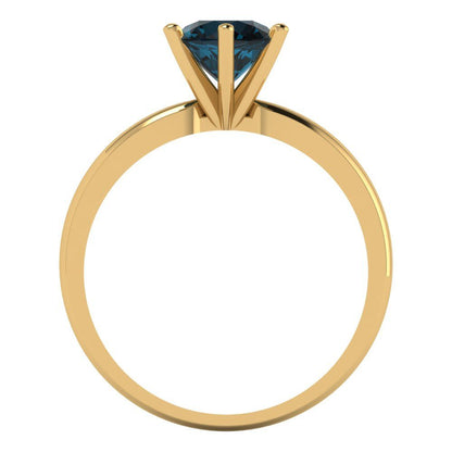 1 cttw Natural London Blue Topaz Solitaire  Engagement Ring - Solid Gold (Round Cut,6.5mm)