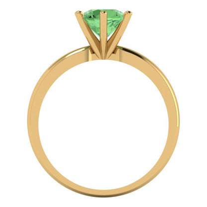 1 cttw Zirconia Simulated Green Diamond Solitaire  Engagement Ring - Solid Gold (VVS1, Round Cut,6.5mm)