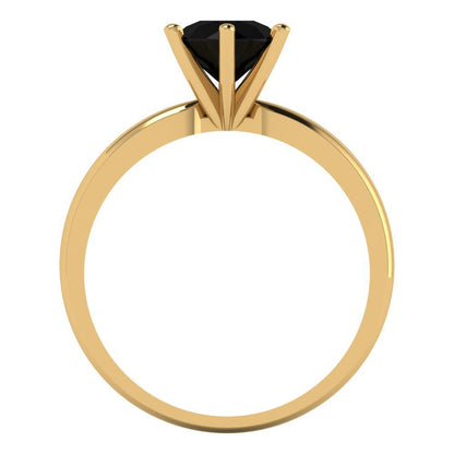 1 cttw Natural Onyx Solitaire  Engagement Ring - Solid Gold (Round Cut,6.5mm)