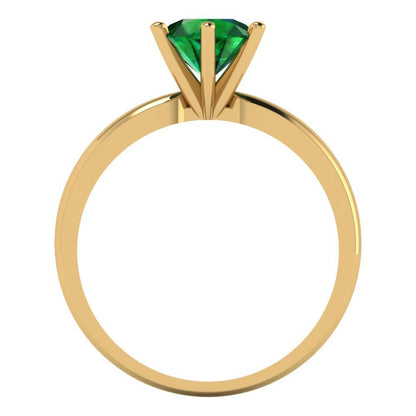1 cttw Simulated Emerald Solitaire  Engagement Ring - Solid Gold (Round Cut,6.5mm)