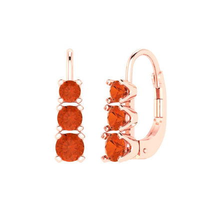 1.06 ctw Red Zirconia Drop Dangle Earrings | 4mm Round Cut White Gold Lever Back | April Birthstone