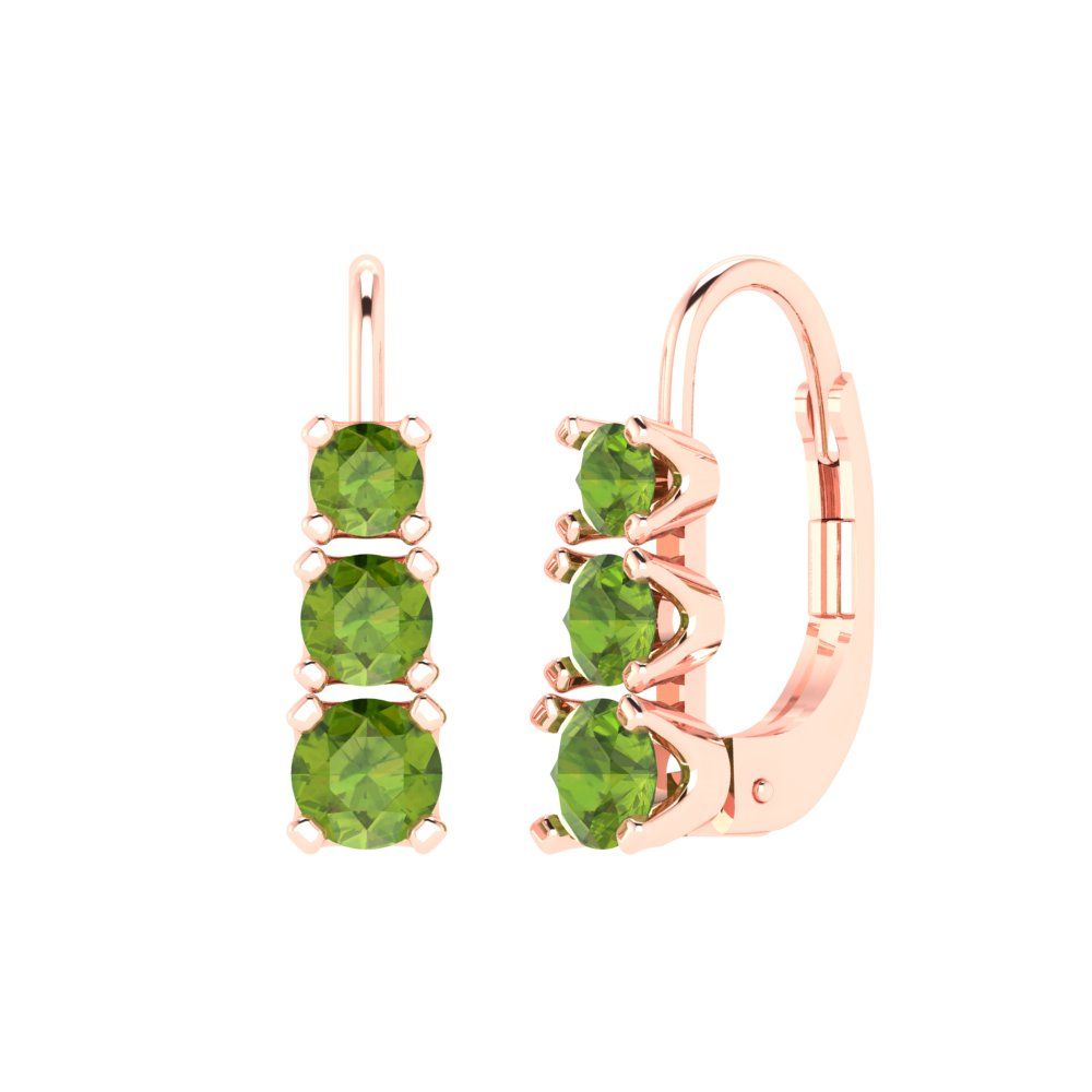 1.06 ctw Peridot Drop Dangle Earrings | 4mm Round Cut White Gold Lever Back | August Birthstone