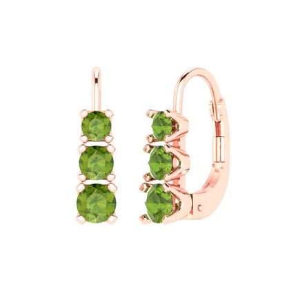 1.06 ctw Peridot Drop Dangle Earrings | 4mm Round Cut White Gold Lever Back | August Birthstone