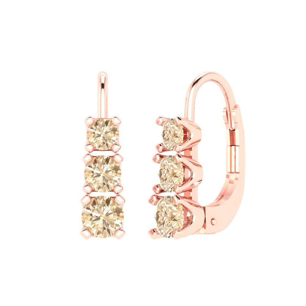 1.06 ctw Morganite Drop Dangle Earrings | 4mm Round Cut White Gold Lever Back | February Birthstone