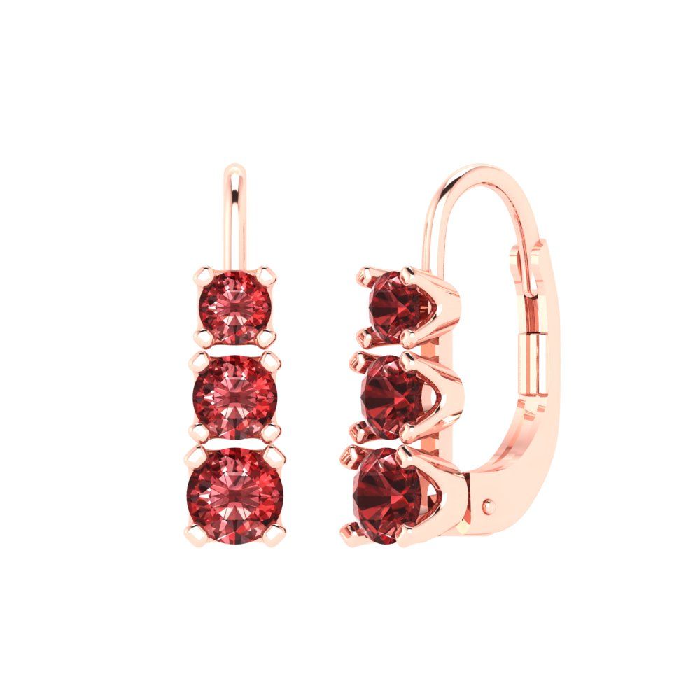 1.06 ctw Garnet Drop Dangle Earrings | 4mm Round Cut White Gold Lever Back | January Birthstone