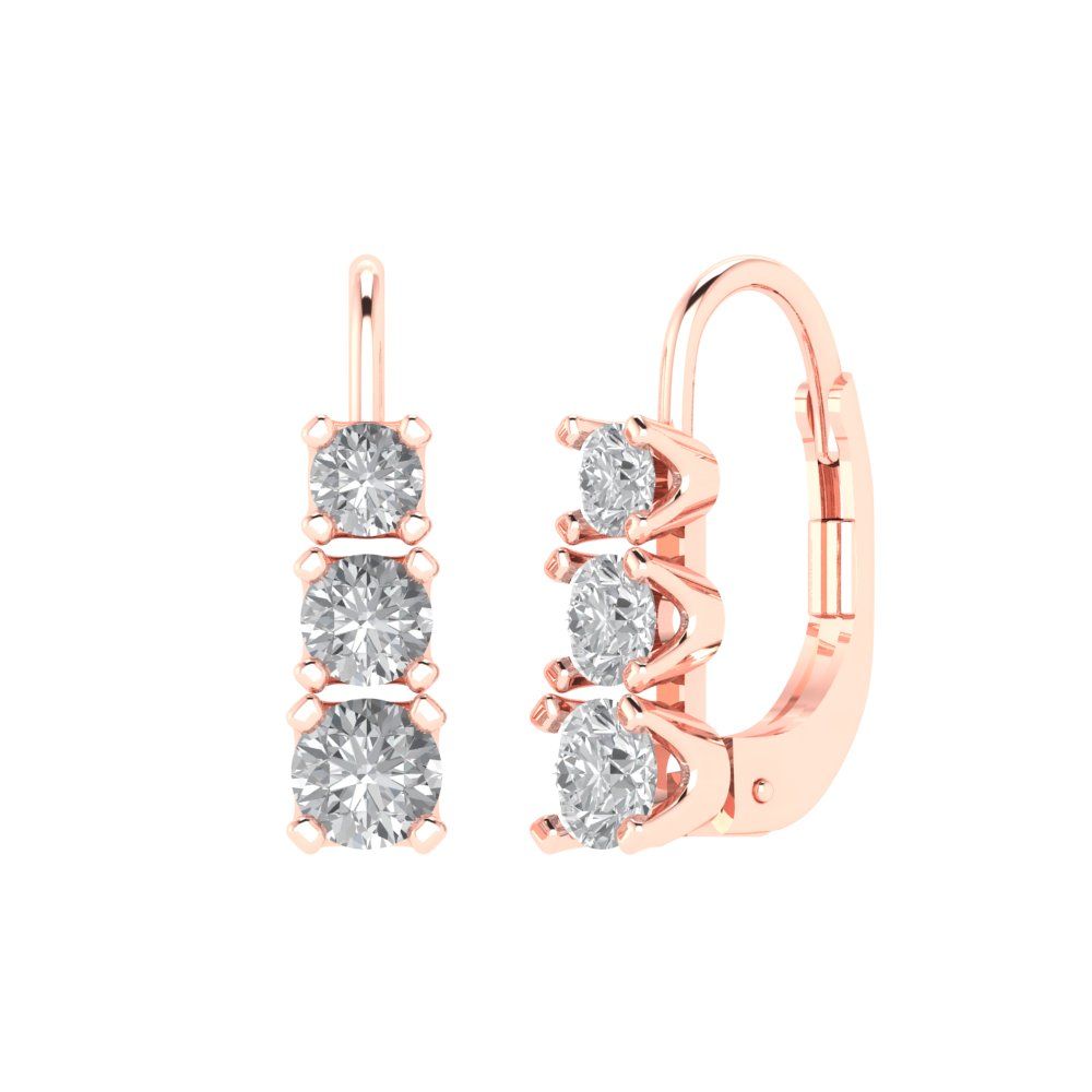 1.06 ctw Moissanite Drop Dangle Earrings | 4mm Round Cut White Gold Lever Back | April Birthstone