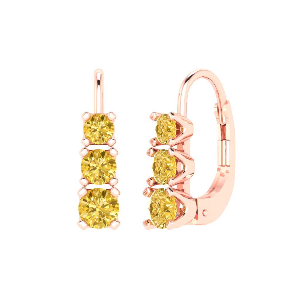 1.06 ctw Yellow Zirconia Drop Dangle Earrings | 4mm Round Cut White Gold Lever Back | April Birthstone