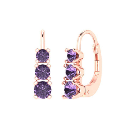 1.06 ctw Alexandrite Drop Dangle Earrings | 4mm Round Cut White Gold Lever Back | June Birthstone