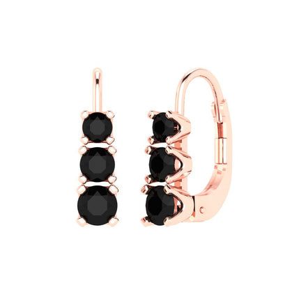 1.06 ctw Onyx Drop Dangle Earrings | 4mm Round Cut White Gold Lever Back | July Birthstone