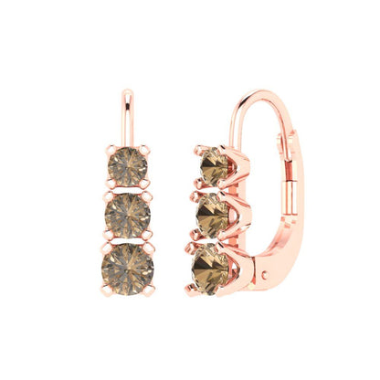 1.06 ctw Champagne Drop Dangle Earrings | 4mm Round Cut White Gold Lever Back | April Birthstone