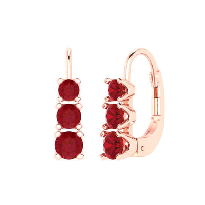 1.06 ctw Ruby Drop Dangle Earrings | 4mm Round Cut White Gold Lever Back | July Birthstone