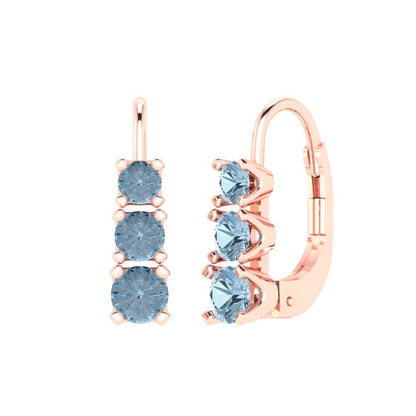 1.06cttw Aquamarine Gold-Plated 925 Silver Lever Back Drop Dangle Earrings