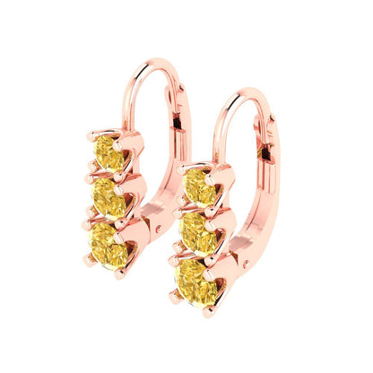 1.06 ctw Citrine Drop Dangle Earrings | 4mm Round Cut White Gold Lever Back | November Birthstone
