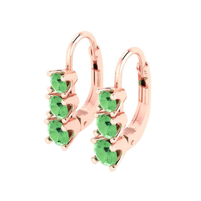 1.06 ctw Green Zirconia Drop Dangle Earrings | 4mm Round Cut White Gold Lever Back | April Birthstone