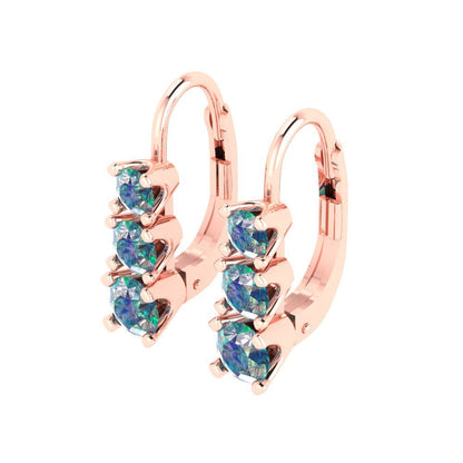 1.06 ctw Blue Moissanite Drop Dangle Earrings | 4mm Round Cut White Gold Lever Back | April Birthstone