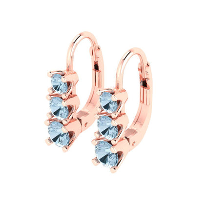 1.06cttw Aquamarine Gold-Plated 925 Silver Lever Back Drop Dangle Earrings