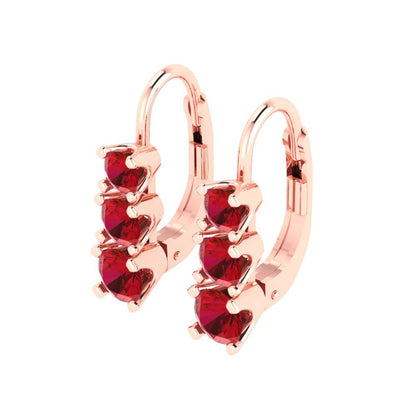 1.06 ctw Ruby Drop Dangle Earrings | 4mm Round Cut White Gold Lever Back | July Birthstone