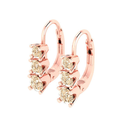 1.06 ctw Morganite Drop Dangle Earrings | 4mm Round Cut White Gold Lever Back | February Birthstone
