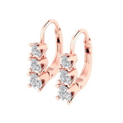 1.06 ctw Zirconia Diamond Drop Dangle Earrings | 4mm Round Cut White Gold Lever Back | April Birthstone