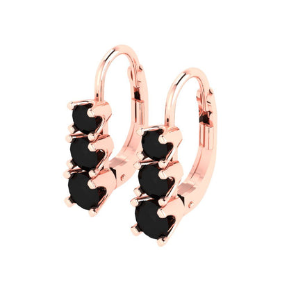 1.06 ctw Onyx Drop Dangle Earrings | 4mm Round Cut White Gold Lever Back | July Birthstone