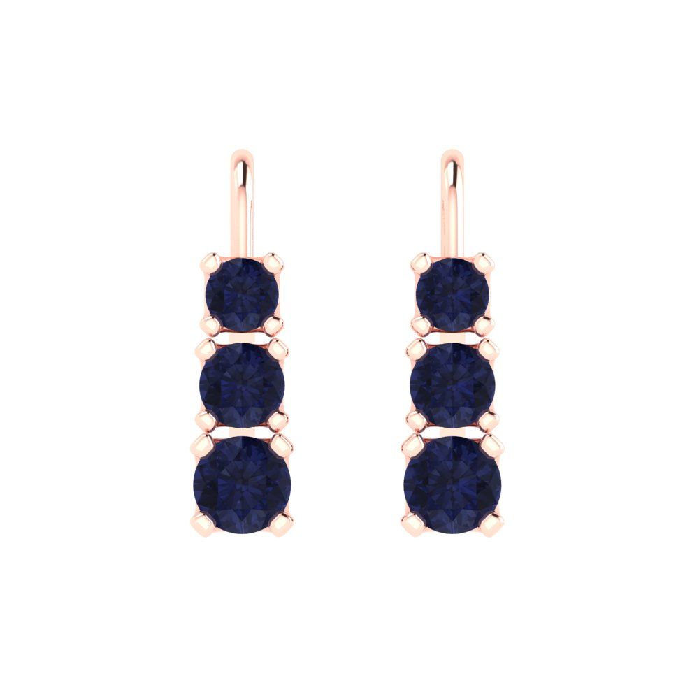 1.06 ctw Blue Sapphire Drop Dangle Earrings | 4mm Round Cut White Gold Lever Back | September Birthstone
