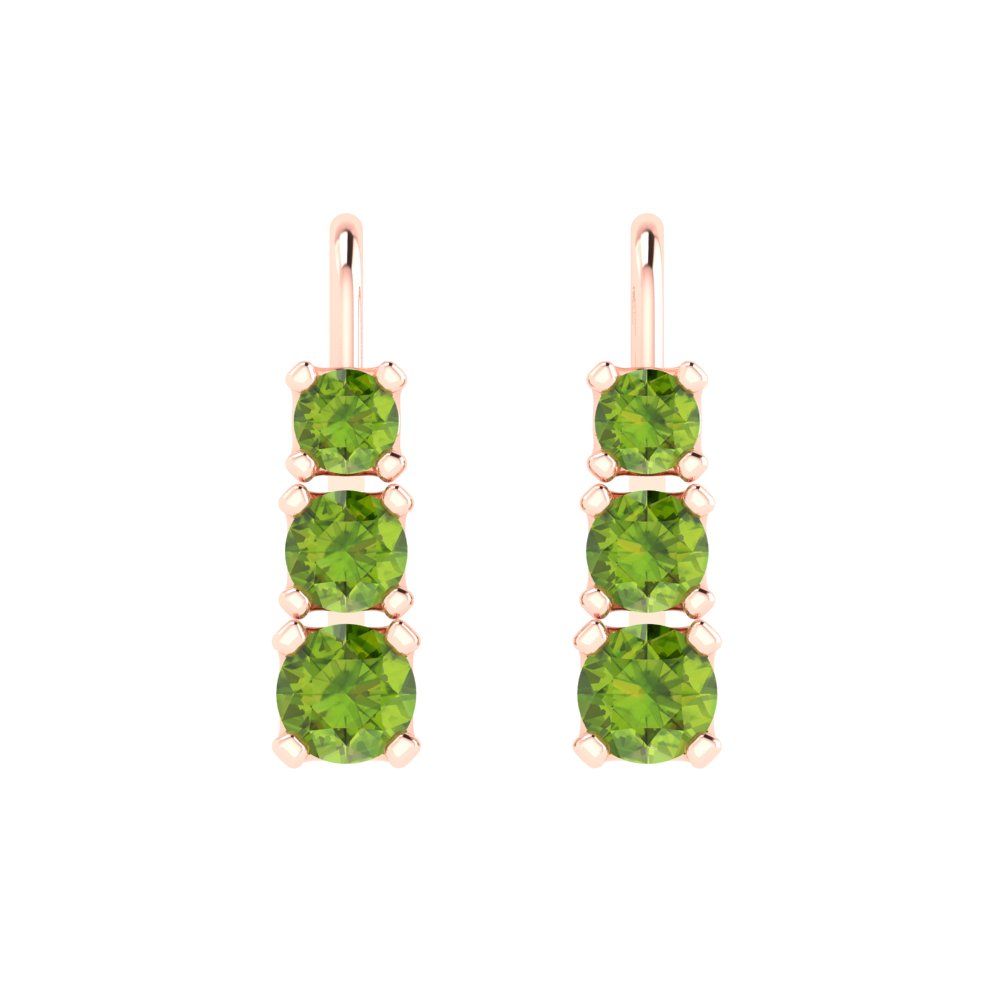 1.06 ctw Peridot Drop Dangle Earrings | 4mm Round Cut White Gold Lever Back | August Birthstone