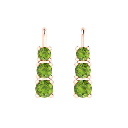 1.06 ctw Peridot Drop Dangle Earrings | 4mm Round Cut White Gold Lever Back | August Birthstone