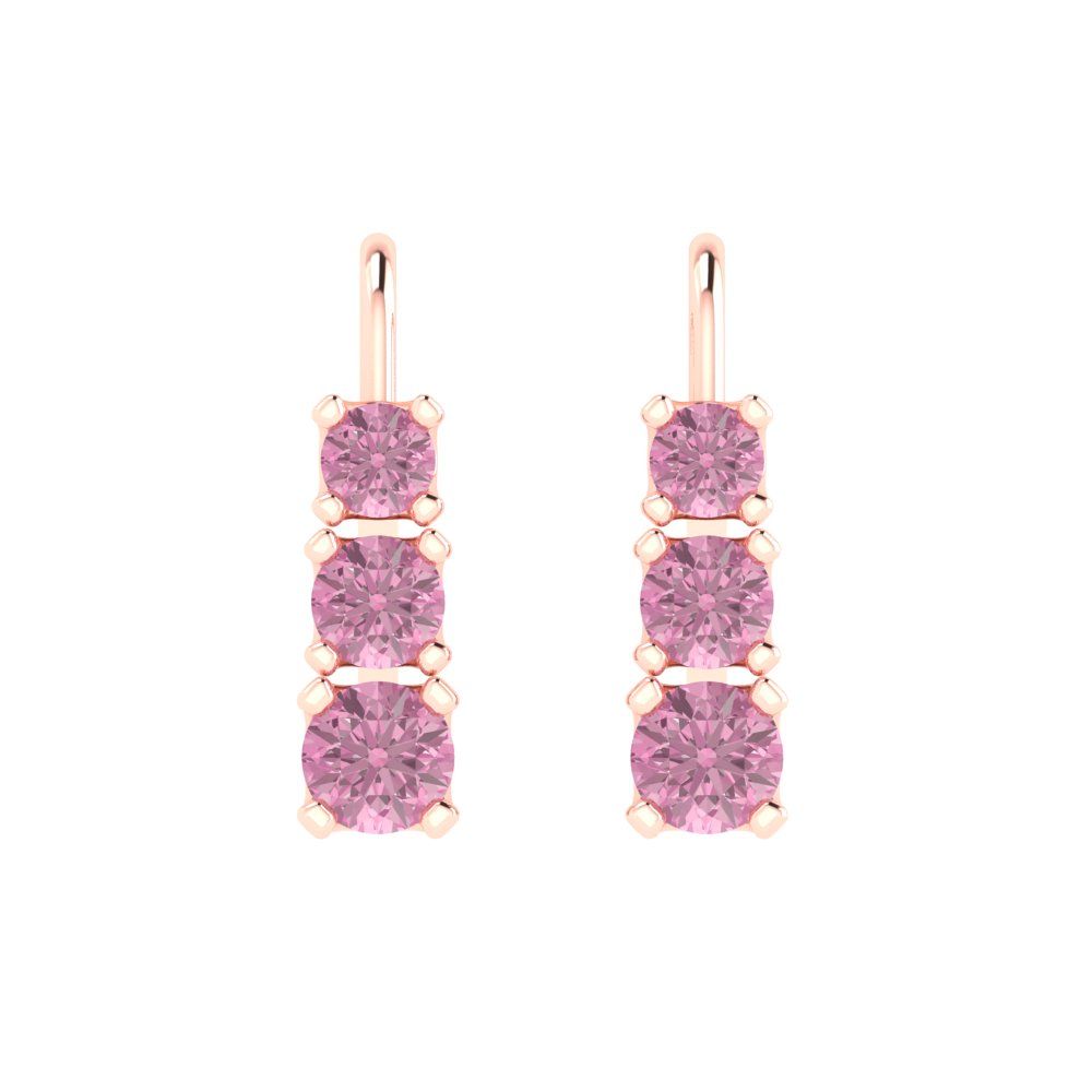 1.06 ctw Pink Zirconia Drop Dangle Earrings | 4mm Round Cut White Gold Lever Back | April Birthstone