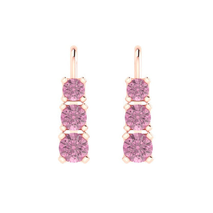1.06 ctw Pink Zirconia Drop Dangle Earrings | 4mm Round Cut White Gold Lever Back | April Birthstone