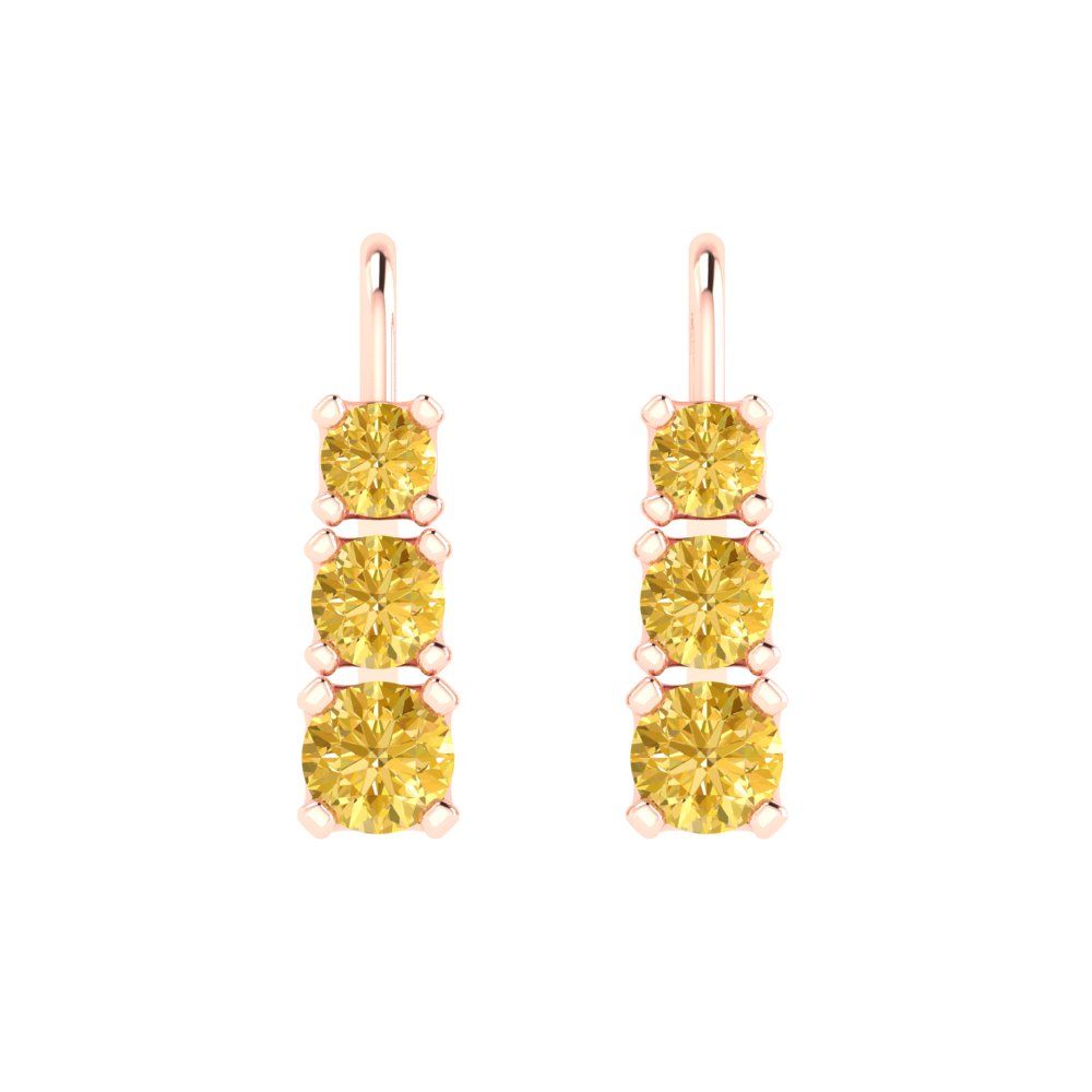 1.06 ctw Yellow Zirconia Drop Dangle Earrings | 4mm Round Cut White Gold Lever Back | April Birthstone