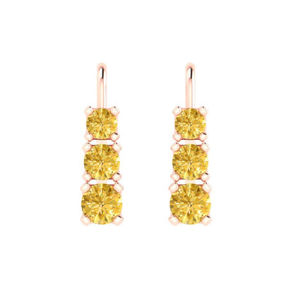 1.06 ctw Yellow Zirconia Drop Dangle Earrings | 4mm Round Cut White Gold Lever Back | April Birthstone