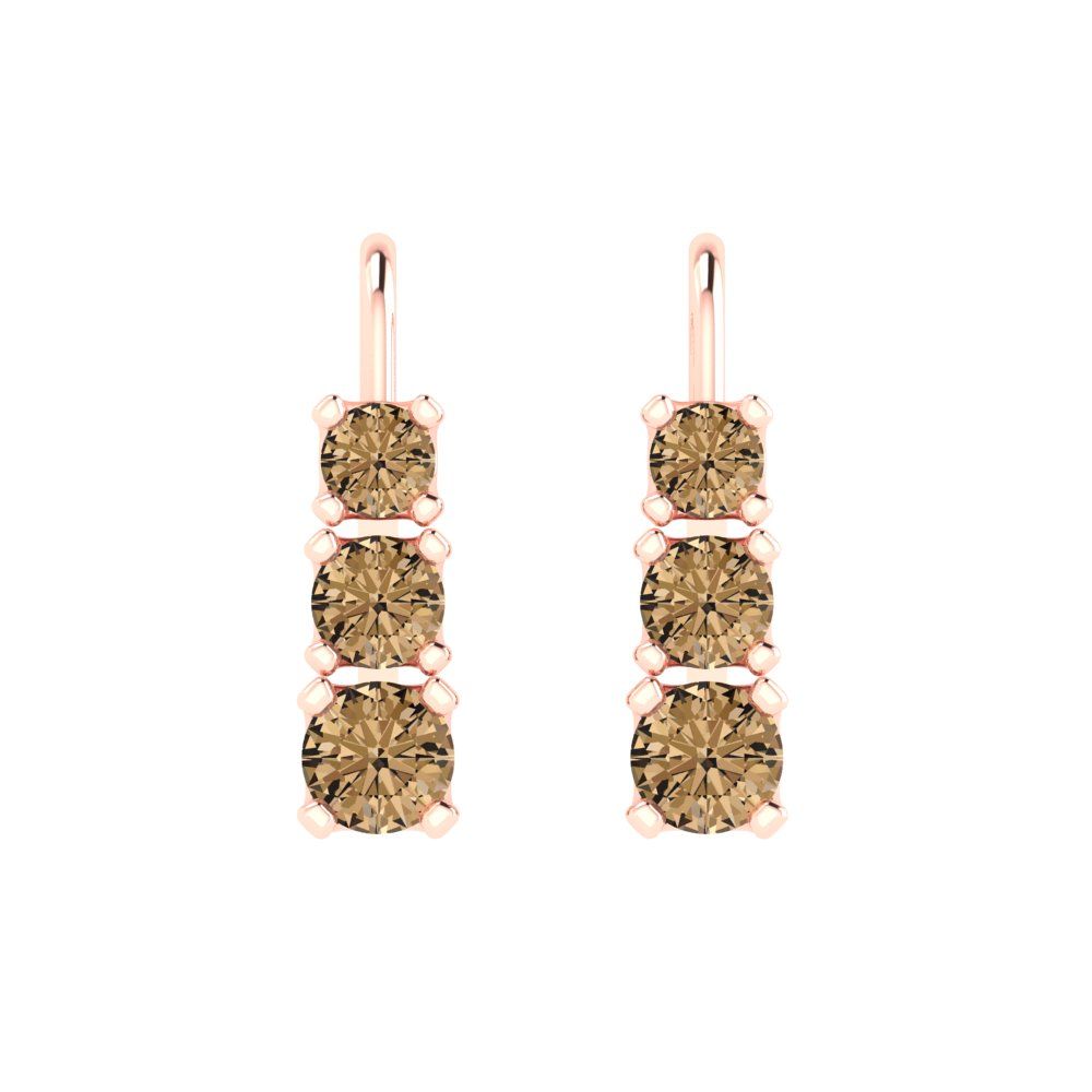 1.06 ctw Champagne Drop Dangle Earrings | 4mm Round Cut White Gold Lever Back | April Birthstone