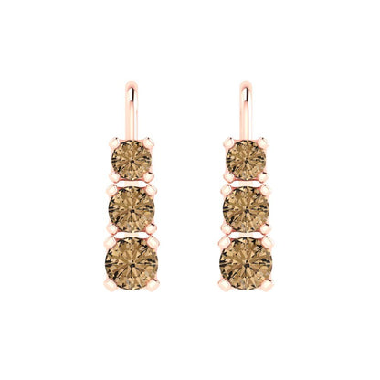 1.06 ctw Champagne Drop Dangle Earrings | 4mm Round Cut White Gold Lever Back | April Birthstone