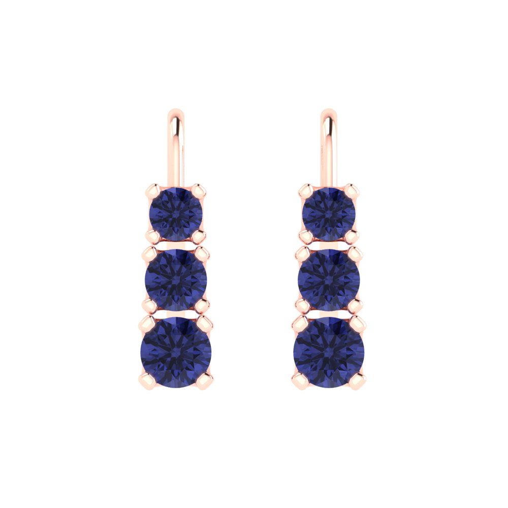 1.06 ctw Tanzanite Drop Dangle Earrings | 4mm Round Cut White Gold Lever Back | December Birthstone