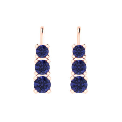1.06 ctw Tanzanite Drop Dangle Earrings | 4mm Round Cut White Gold Lever Back | December Birthstone