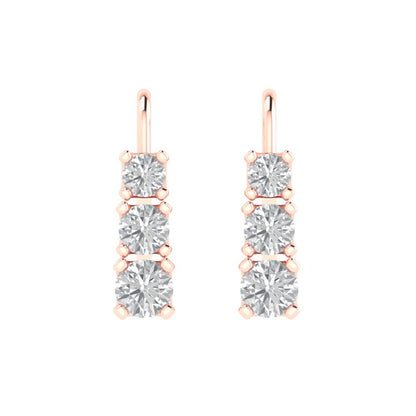 1.06 ctw Zirconia Diamond Drop Dangle Earrings | 4mm Round Cut White Gold Lever Back | April Birthstone
